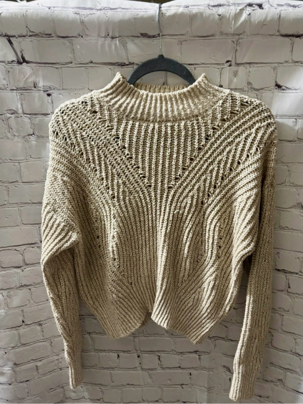 Pink Rose Beige Turtleneck Cable Knit Sweater